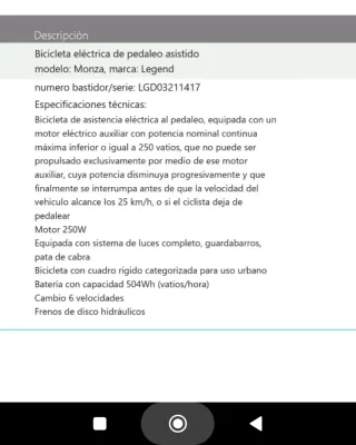 Bicicleta Eléctrica Legend Monza
