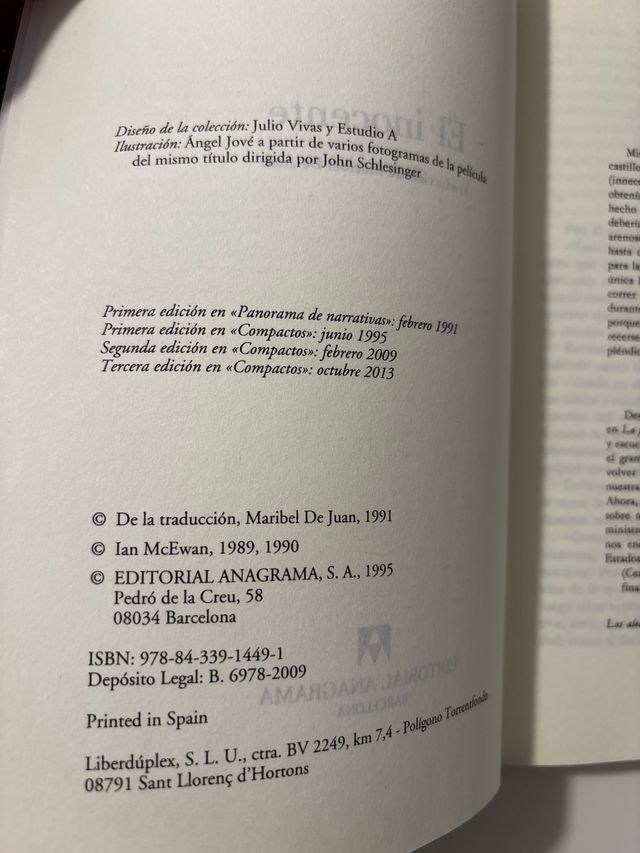 El inocente. Novela de Ian McEwan