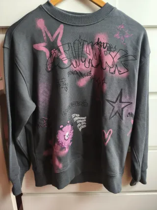 Sudadera niña gris y rosa graffiti