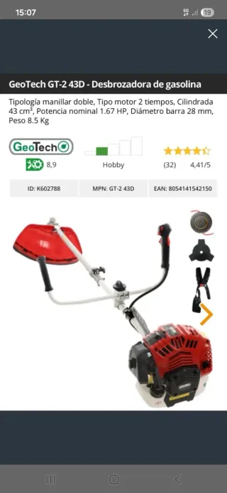 Desbrozadora Geotech GT-2 43D Gasolina