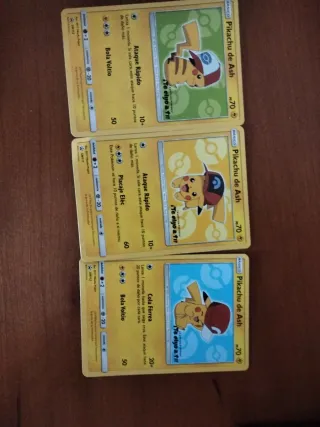Pack 3 Cartas Pokémon Pikachu de Ash