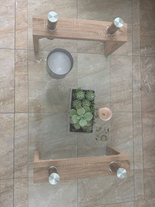 Mesa de centro cristal y madera