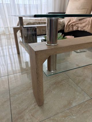 Mesa de centro cristal y madera