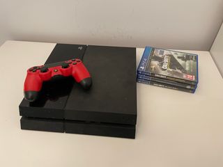 Ps4 (PlayStation 4) Negra + Mando Rojo + 3 Juegos