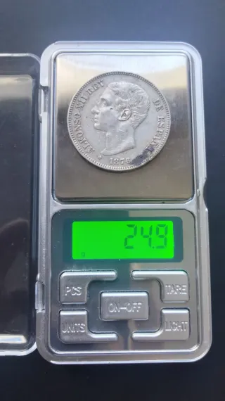 Moneda 5 Pesetas 1876 Plata Alfonso XII Rey