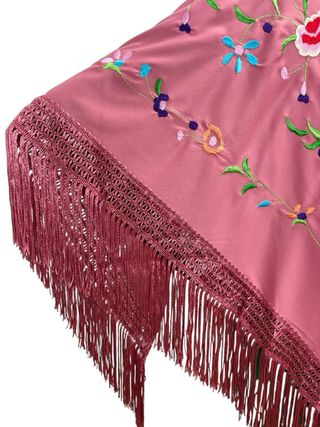 Mantón Flamenco Rosa Maquillaje con Multicolores