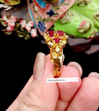 Anillo Oro 18k Rubí Siam Diamantes
