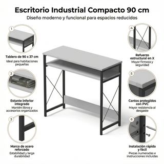 Mesa de Ordenador Moderna Industrial 90x37x78cm