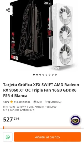XFX RX 9060 XT 16GB OC GDDR6 FSR4 Triple Fan White