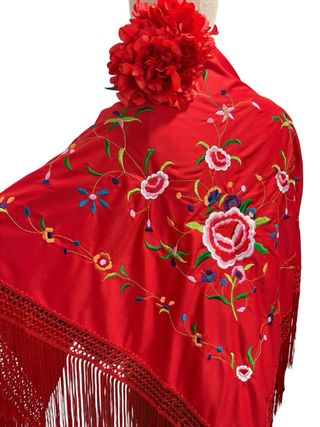 Mantón Flamenco Rojo Bordado Floral