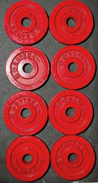 8 dischi pesi 1kg foro 25mm rossi