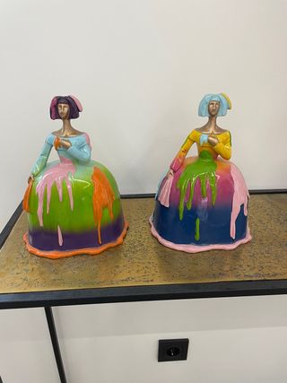 2 Figuras Decorativas Dama Menina Multicolor