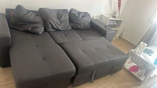 Sofá chaise longue gris tela