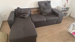 Sofá chaise longue gris tela