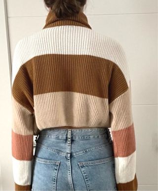 Jersey crop cuello alto rayas grueso