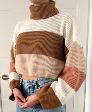 Jersey crop cuello alto rayas grueso