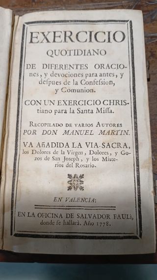 Libro de oraciones del año 1778 Atiguo
