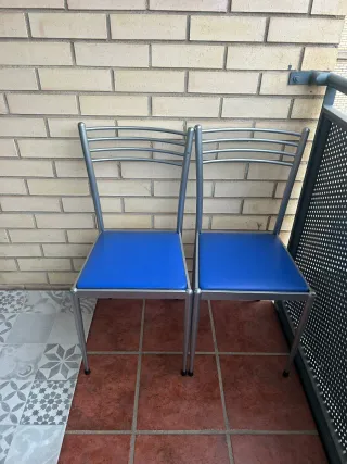 Juego de 2 Sillas Cocina Azul y Plata