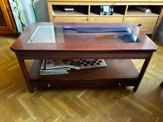 Mesa baja de salón madera y cristal