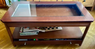 Mesa baja de salón madera y cristal