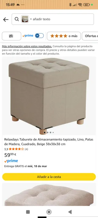 Taburete Almacenaje Relaxdays Beige