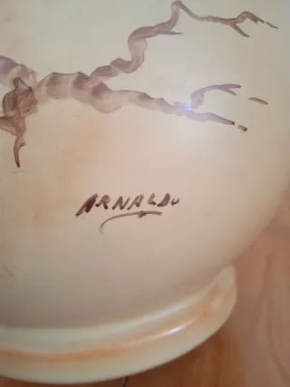 Jarrón Italiano Cerámica Pájaros Beige/Marrón