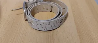 Cinturón de mujer beige y plateado 95 cm