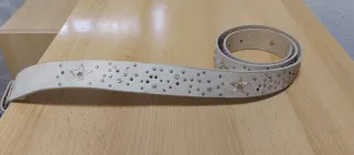 Cinturón de mujer beige y plateado 95 cm