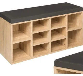 Zapatero Tectake con Asiento Negro y Madera