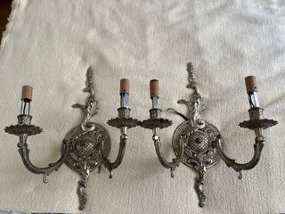 Pareja Apliques Pared Vintage Metal Plateado