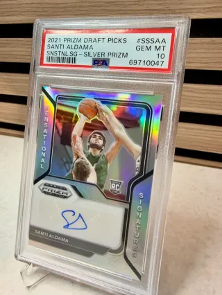 Cromo NBA Draft 2021 firmado Santi Aldama PSA 10