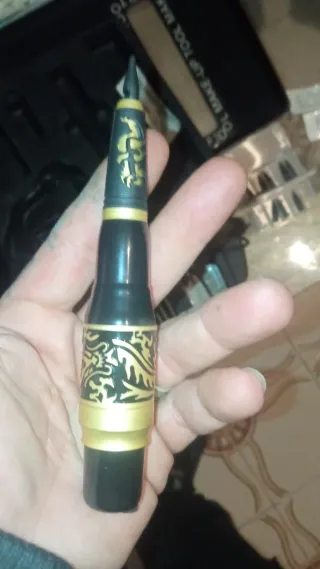 Estuche de pluma negra con león