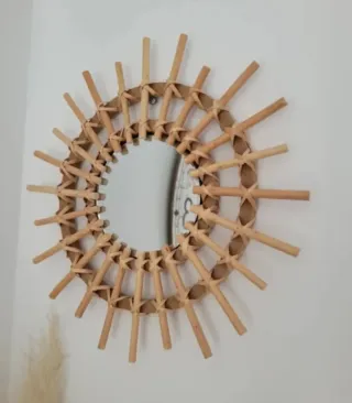 Espejo Sol Ratán y Madera