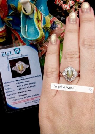 Anillo Crisoberilo Ojo de Gato Natural Diamantes