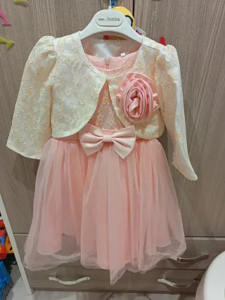 Vestito cerimonia bambina rosa panna