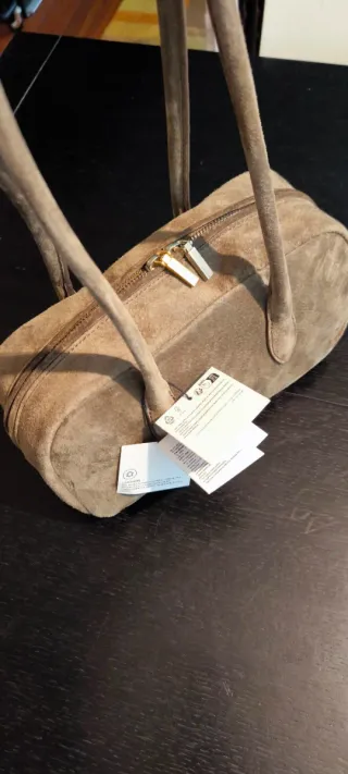 Bolso piel Zara verde pardo