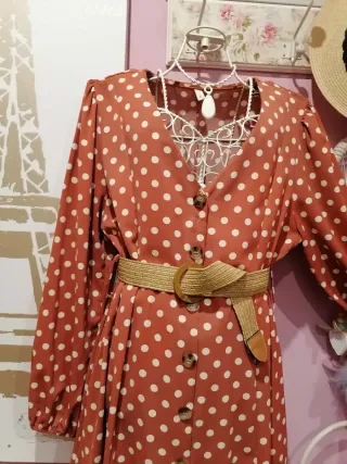 Vestido midi lunares marrón