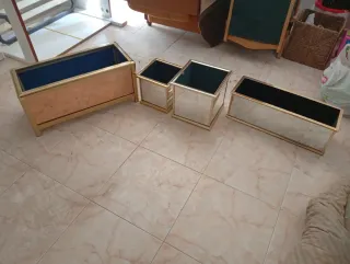 4 Jardineras Espejo Metal Dorado