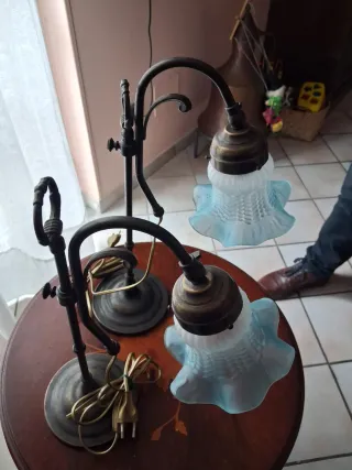 Coppia Abat-jour Stile Liberty Vetro e Metallo