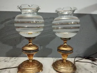 Pareja Lámparas Antiguas Doradas Cristal