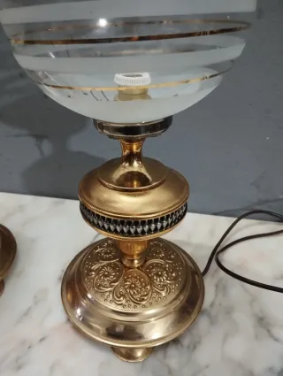 Pareja Lámparas Antiguas Doradas Cristal