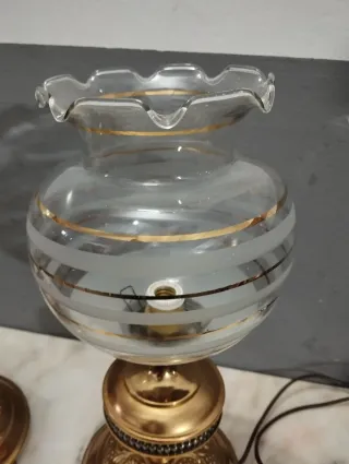 Pareja Lámparas Antiguas Doradas Cristal