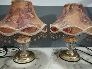 Pareja Lámparas Antiguas Cristal y Latón