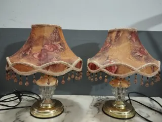 Pareja Lámparas Antiguas Cristal y Latón