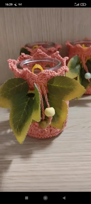 3 vasetti decorati in vetro