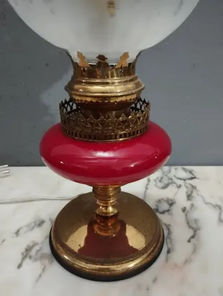 Lámpara Quinquel Antigua Vidrio Metal