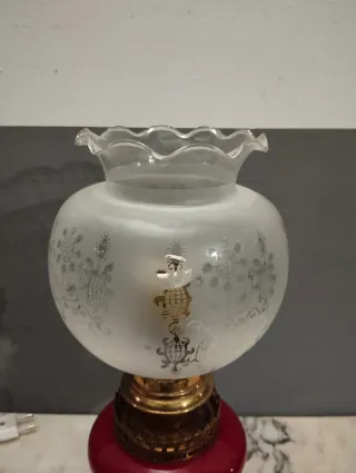 Lámpara Quinquel Antigua Vidrio Metal