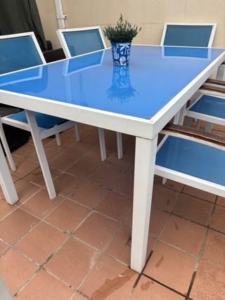 Conjunto Mesa y Sillas Exterior Azul