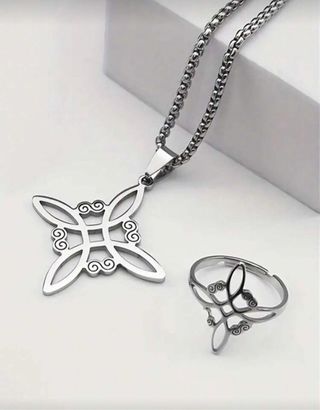 Conjunto Nudo de Bruja: Anillo,collar y Pendientes