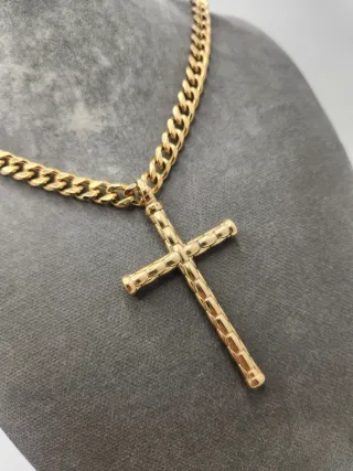 Colgante Cruz Acero Quirúrgico Chapado Oro